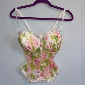 VINTAGE 36C corset top! Pink, green, and white florals.
